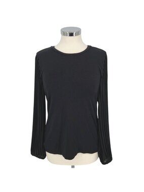 T Tahari Pleated Puff Sleeve Blouse Black Size Small